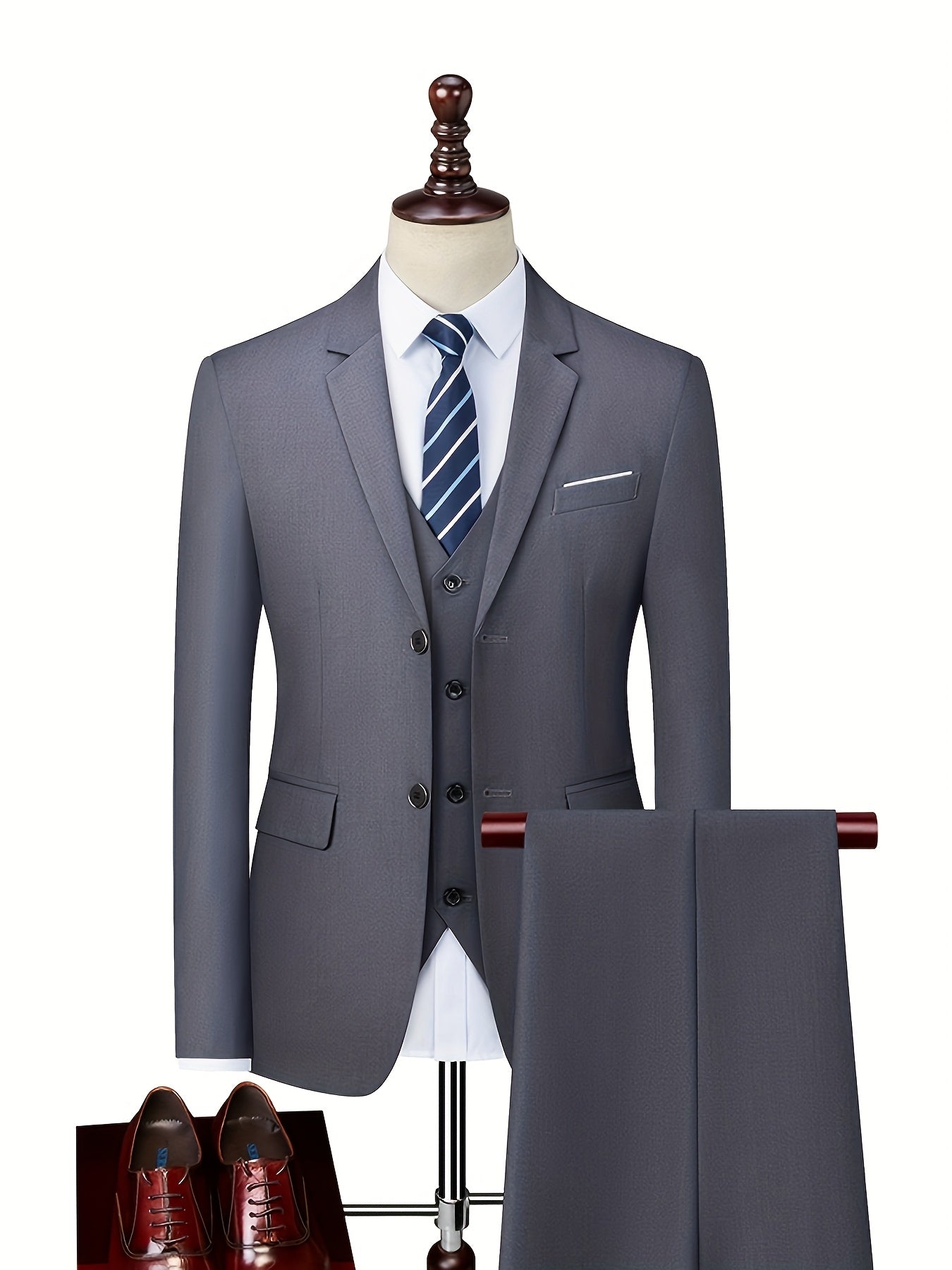 Men's Woven Suit Set with Notch Lapels and Two-Button Jacket