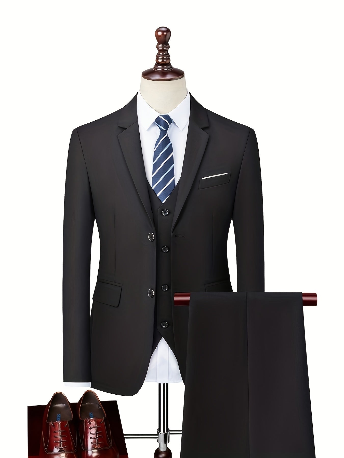 Men's Woven Suit Set with Notch Lapels and Two-Button Jacket