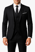 Men's Woven Suit Set with Two-Button Jacket and Vest