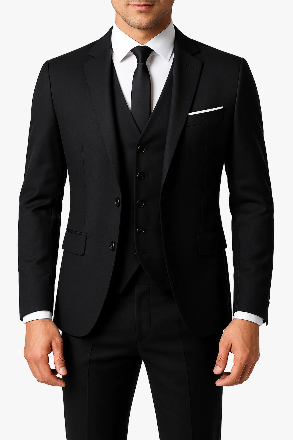 Men's Woven Suit Set with Two-Button Jacket and Vest