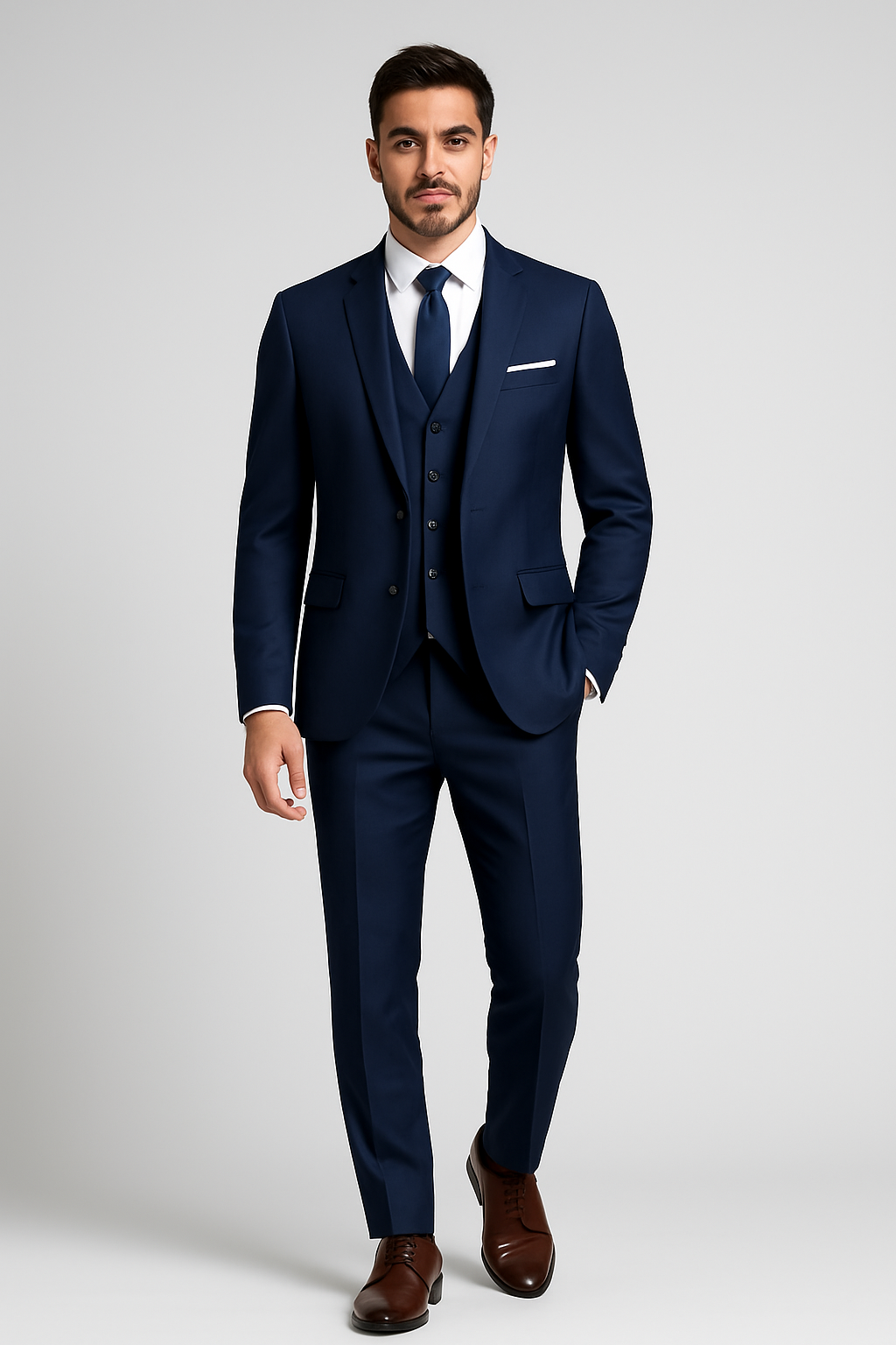 Men's Woven Suit Set with Two-Button Jacket and Vest