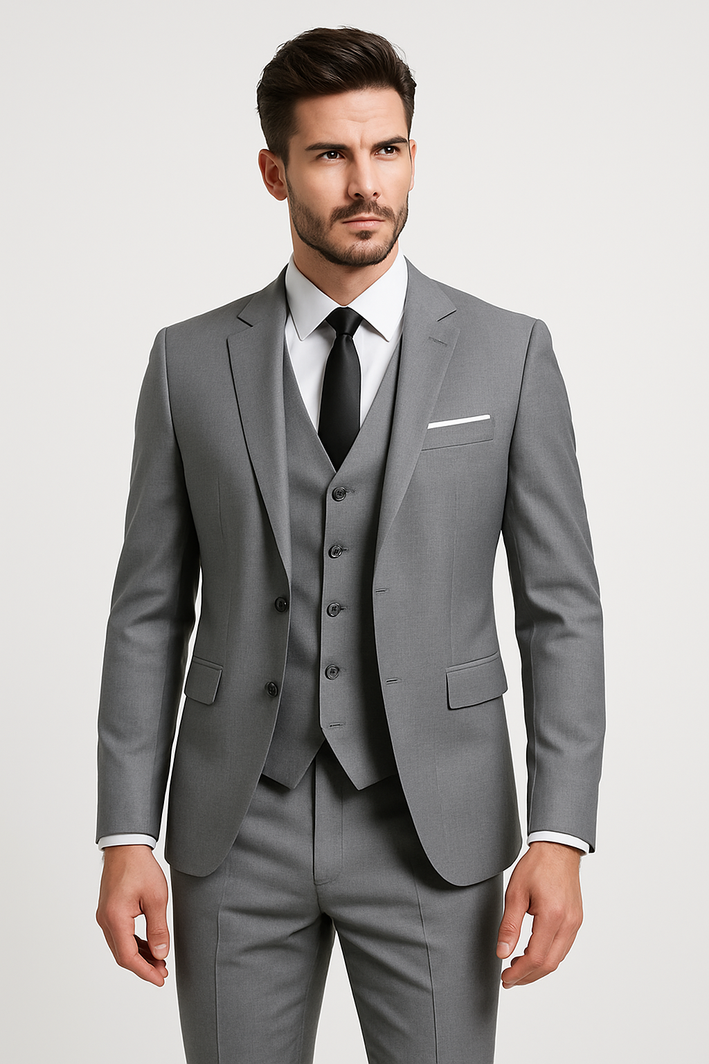 Men's Woven Suit Set with Two-Button Jacket and Vest