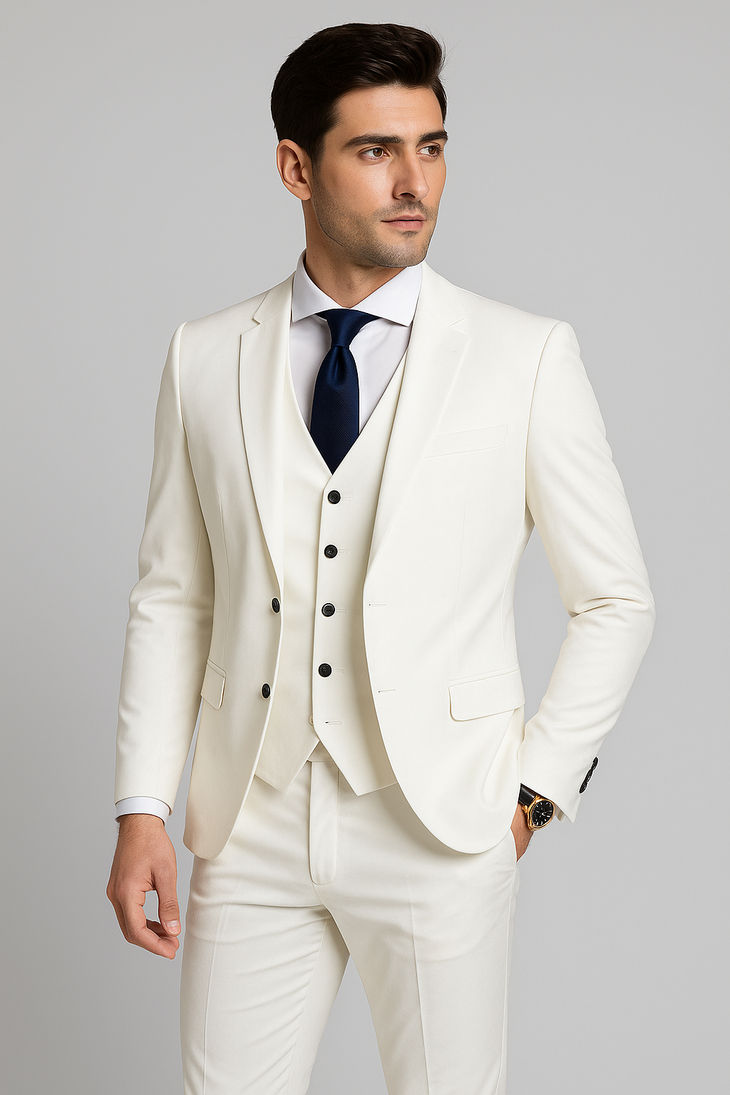 Men's Woven Suit Set with Two-Button Jacket and Vest