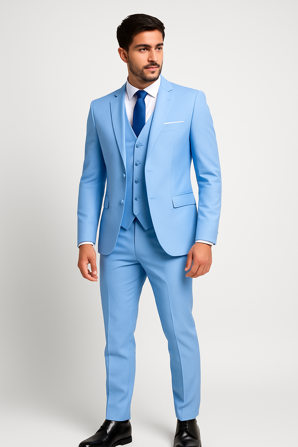 Men's Woven Suit Set with Two-Button Jacket and Vest