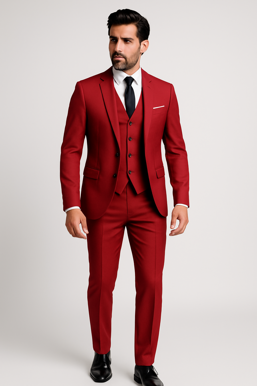 Men's Woven Suit Set with Two-Button Jacket and Vest