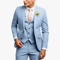 Men's Woven Three-Piece Suit with Notch Lapel and Button Vest
