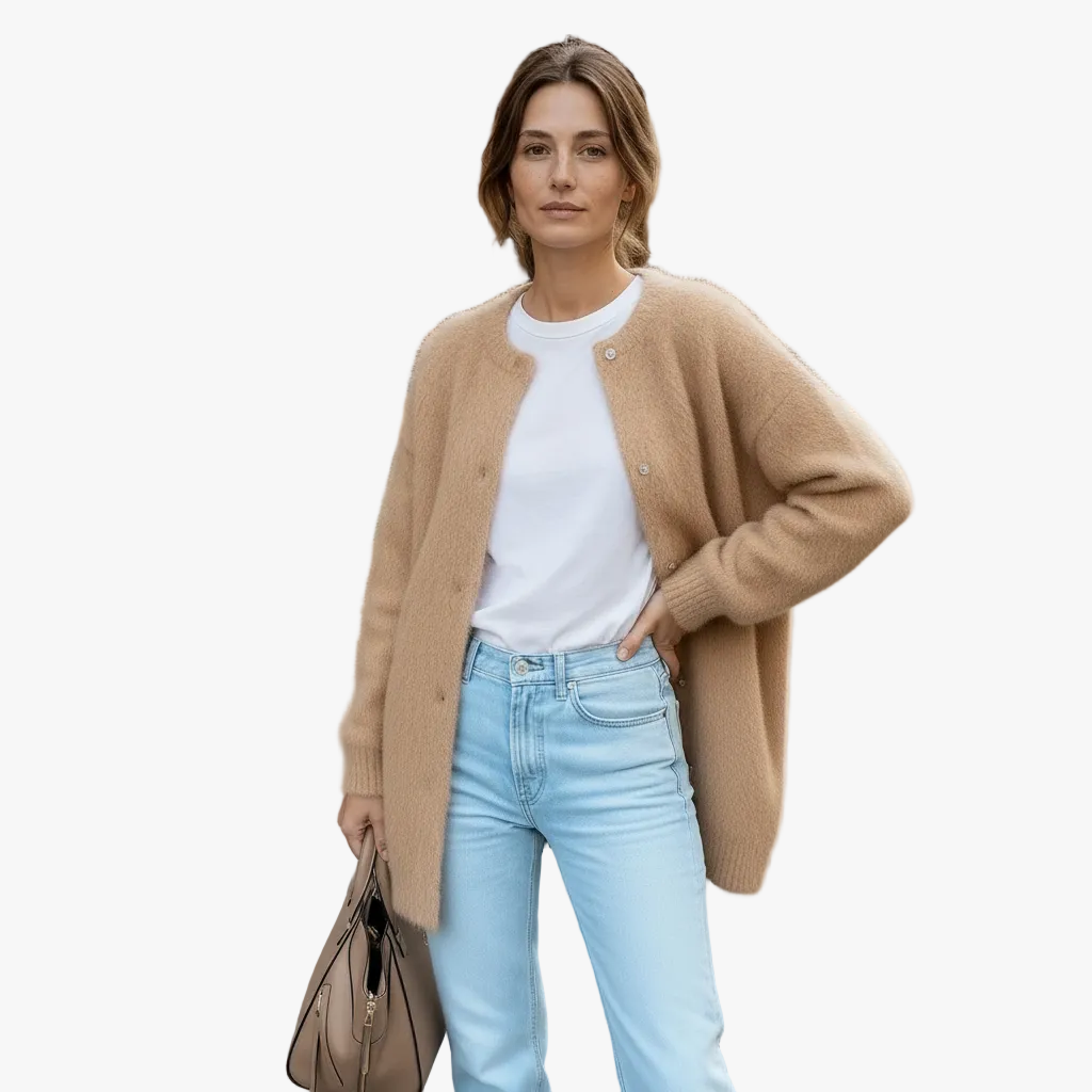 Women's Acrylic Blend Cardigan with Button Front and Pockets