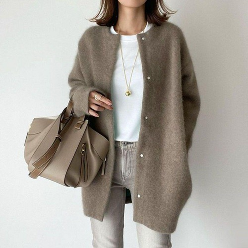 Women's Acrylic Blend Cardigan with Button Front and Pockets