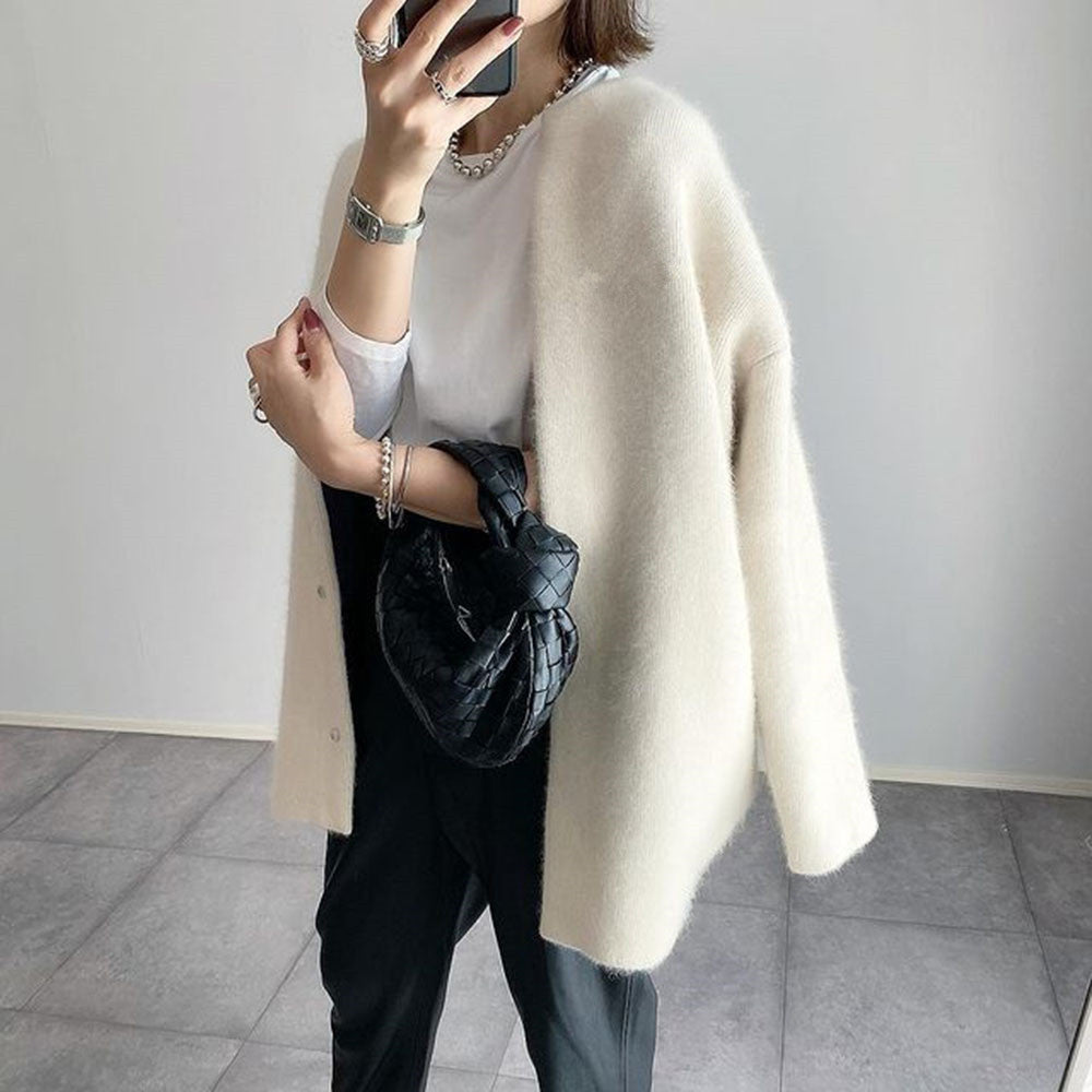 Women's Acrylic Blend Cardigan with Button Front and Pockets