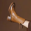 Women's Ankle Boots in Synthetic Upper with Side Zipper and Block Heel