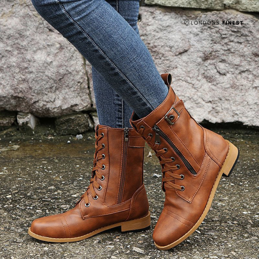 Women's Ankle Faux Boots with Lace-Up Front and Side Zipper