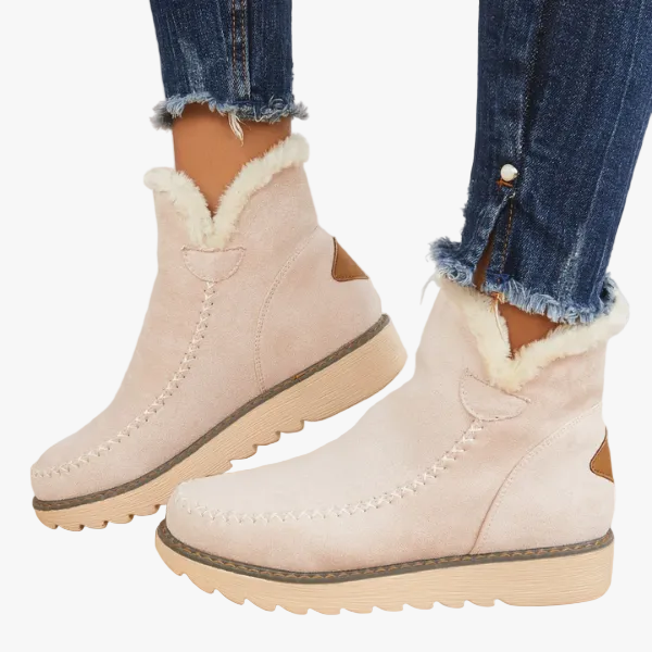 Women's Ankle Faux Suede Boots with Faux Fur Collar