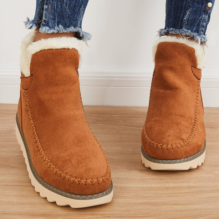 Women's Ankle Faux Suede Boots with Faux Fur Collar