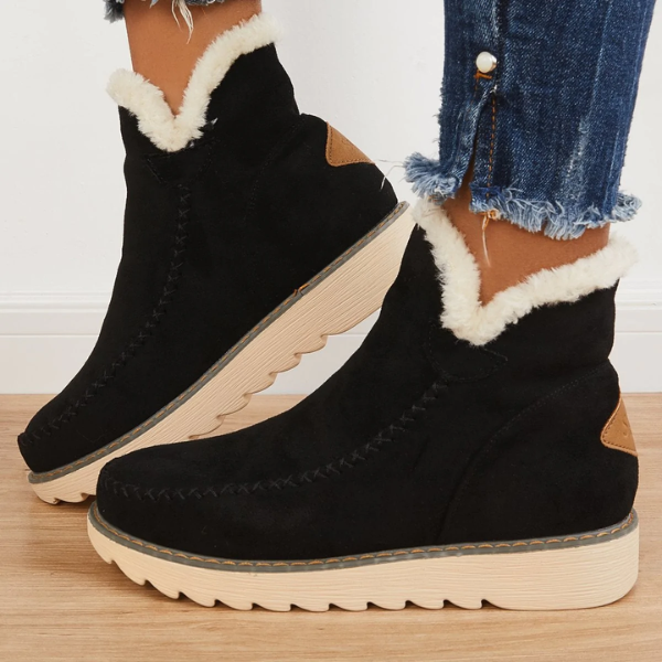 Women's Ankle Faux Suede Boots with Faux Fur Collar