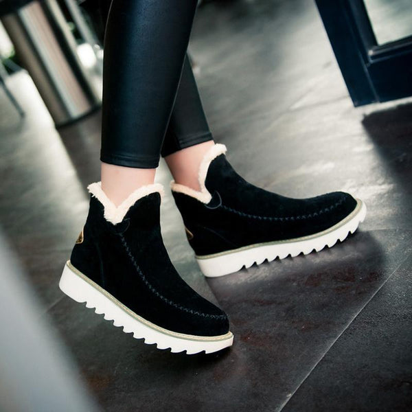 Women's Ankle Faux Suede Boots with Faux Fur Collar