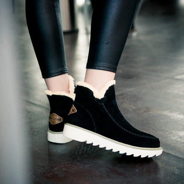Women's Ankle Faux Suede Boots with Faux Fur Collar