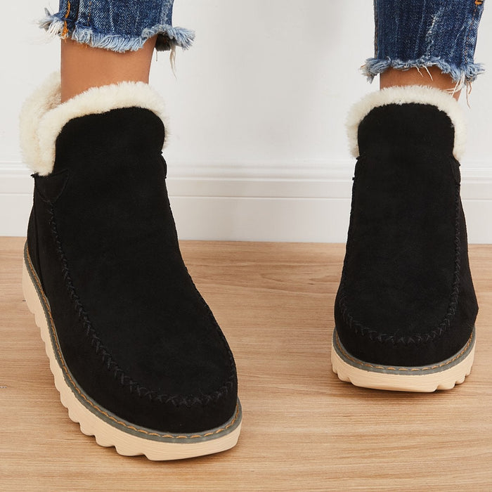 Women's Ankle Faux Suede Boots with Faux Fur Collar