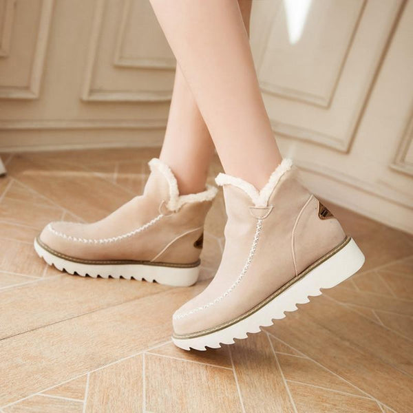 Women's Ankle Faux Suede Boots with Faux Fur Collar