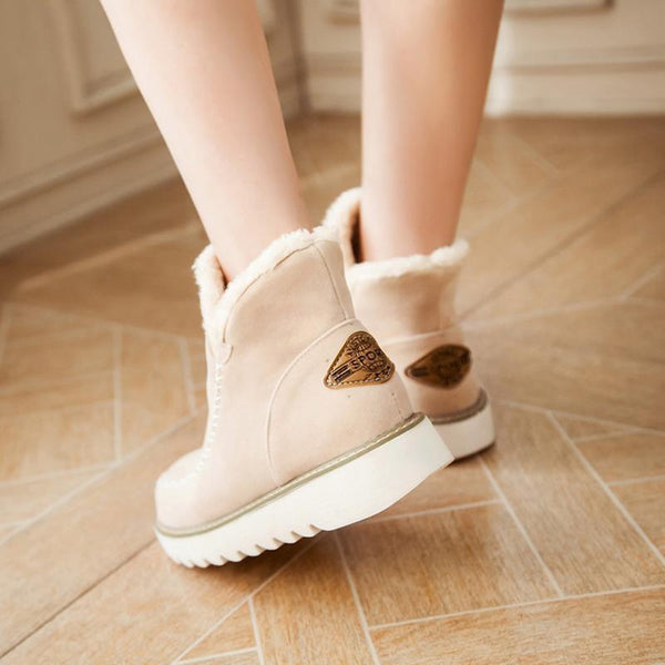 Women's Ankle Faux Suede Boots with Faux Fur Collar