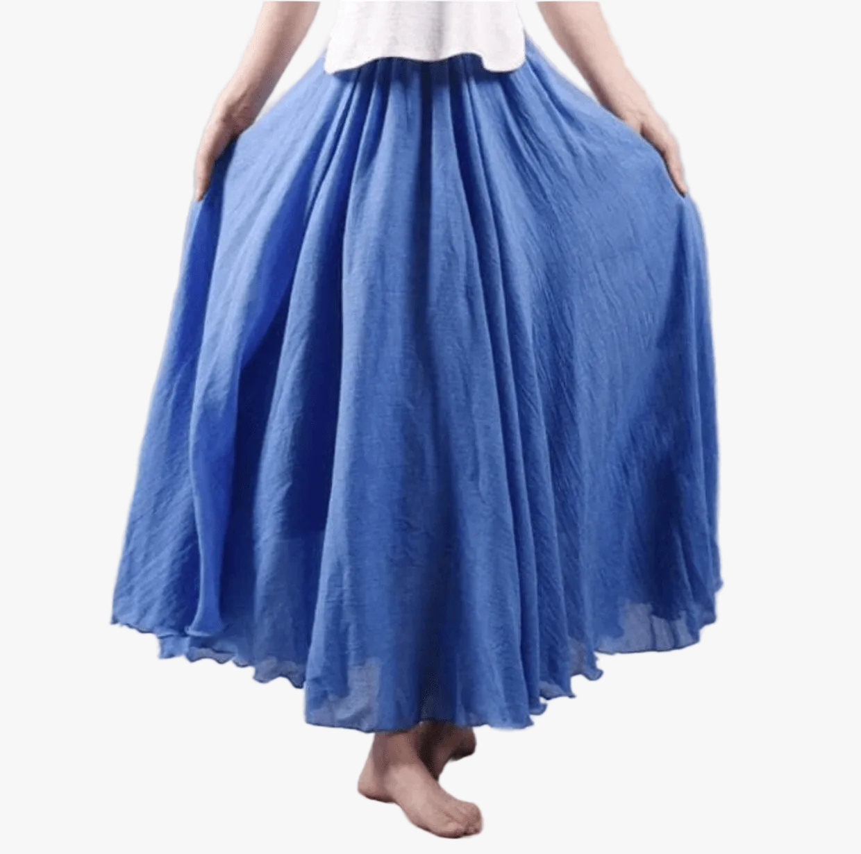 Women's Bohemian Linen Maxi Skirt with Pull-On Waist and Flared Hem