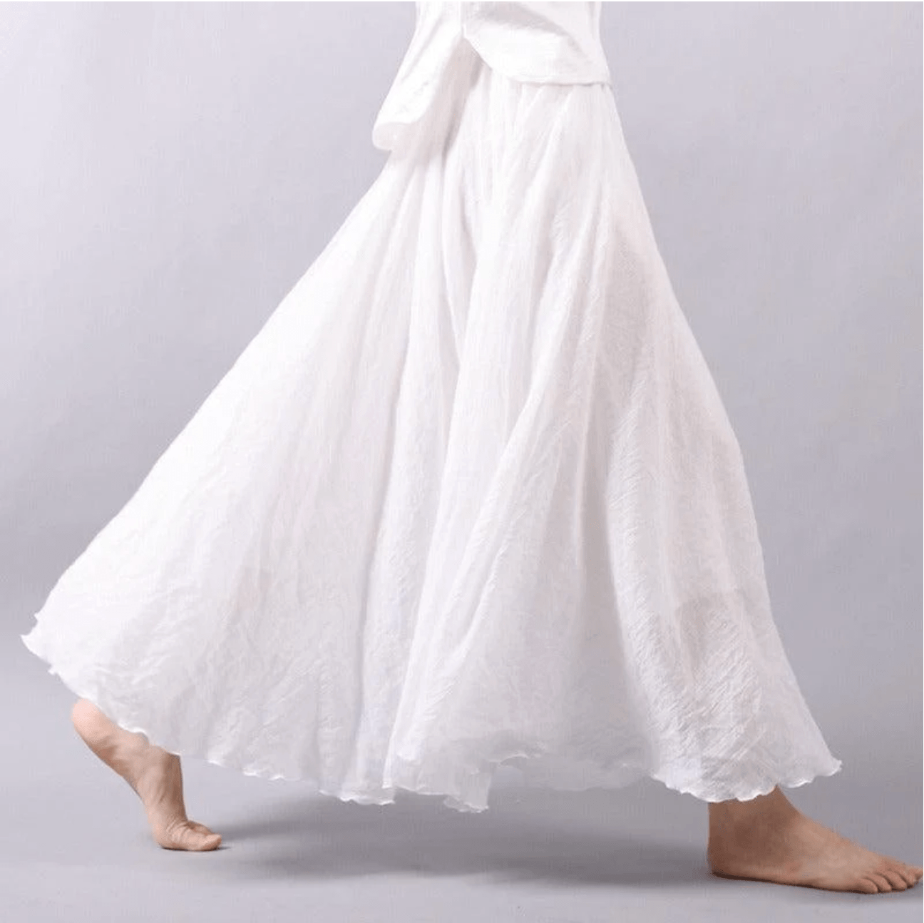 Women's Bohemian Linen Maxi Skirt with Pull-On Waist and Flared Hem