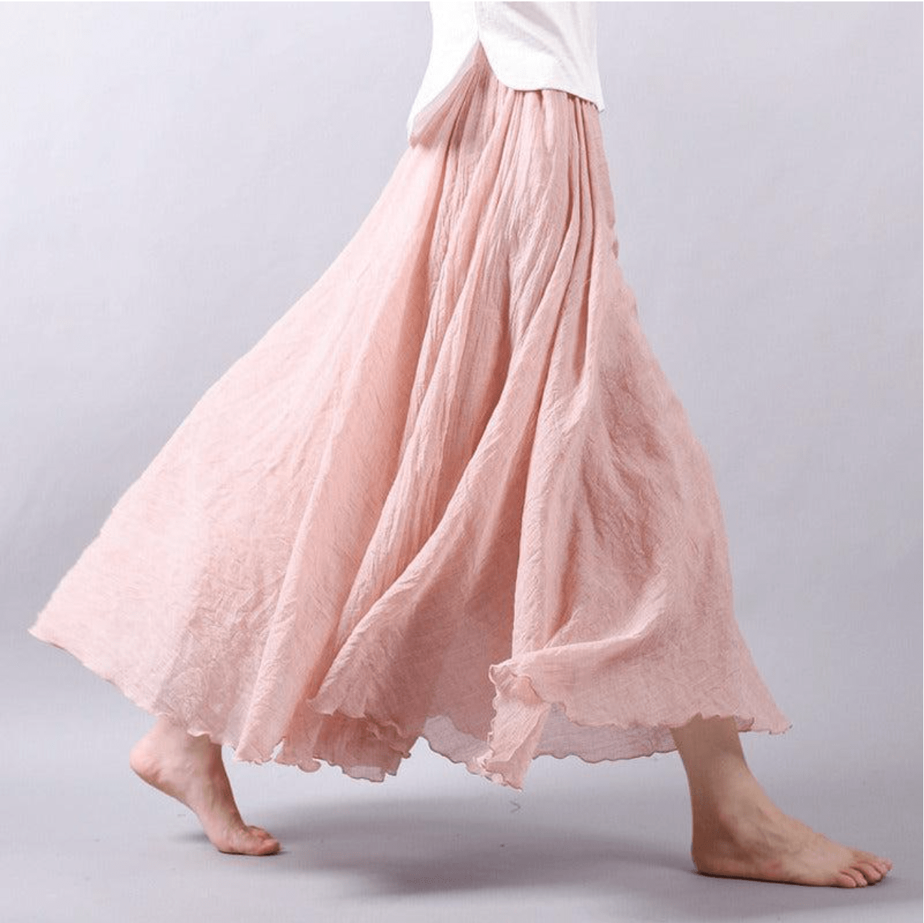 Women's Bohemian Linen Maxi Skirt with Pull-On Waist and Flared Hem
