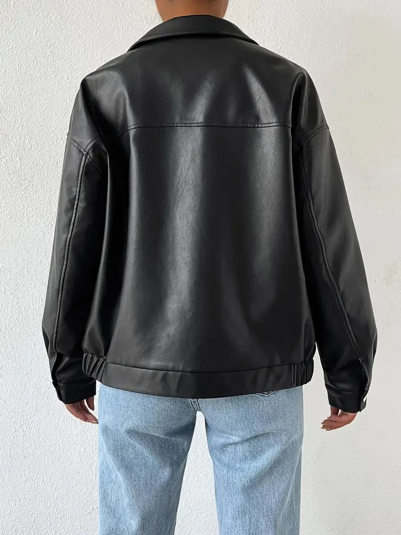 Women's Bomber Jacket in Faux with Zip Front and Point Collar