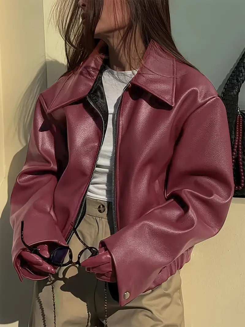 Women's bomber jacket with coated finish and point collar