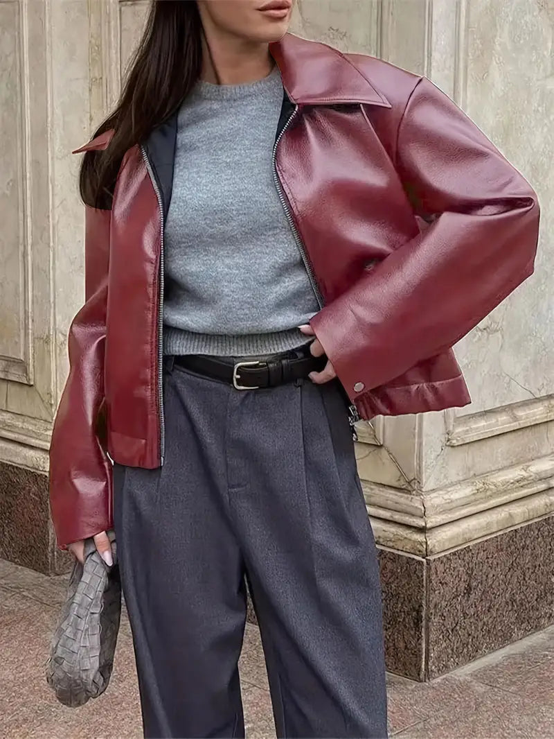 Women's bomber jacket with coated finish and point collar