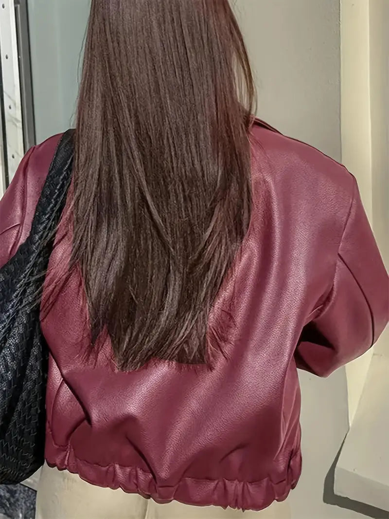 Women's bomber jacket with coated finish and point collar