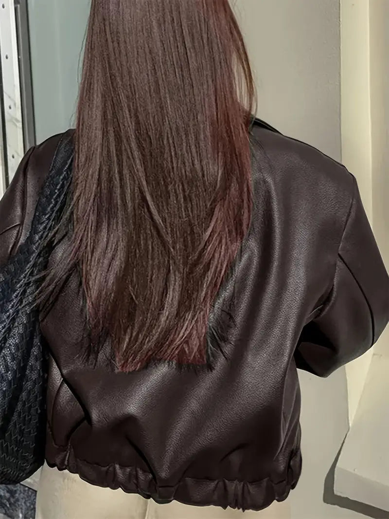 Women's bomber jacket with coated finish and point collar