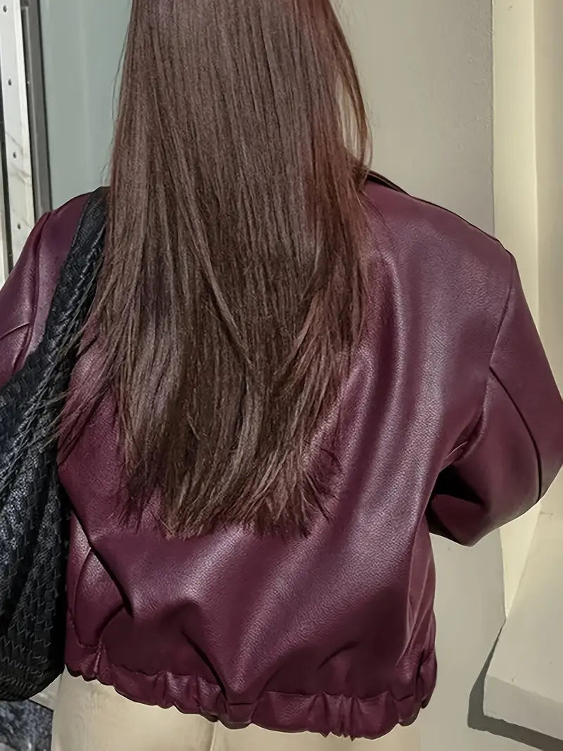 Women's bomber jacket with coated finish and point collar