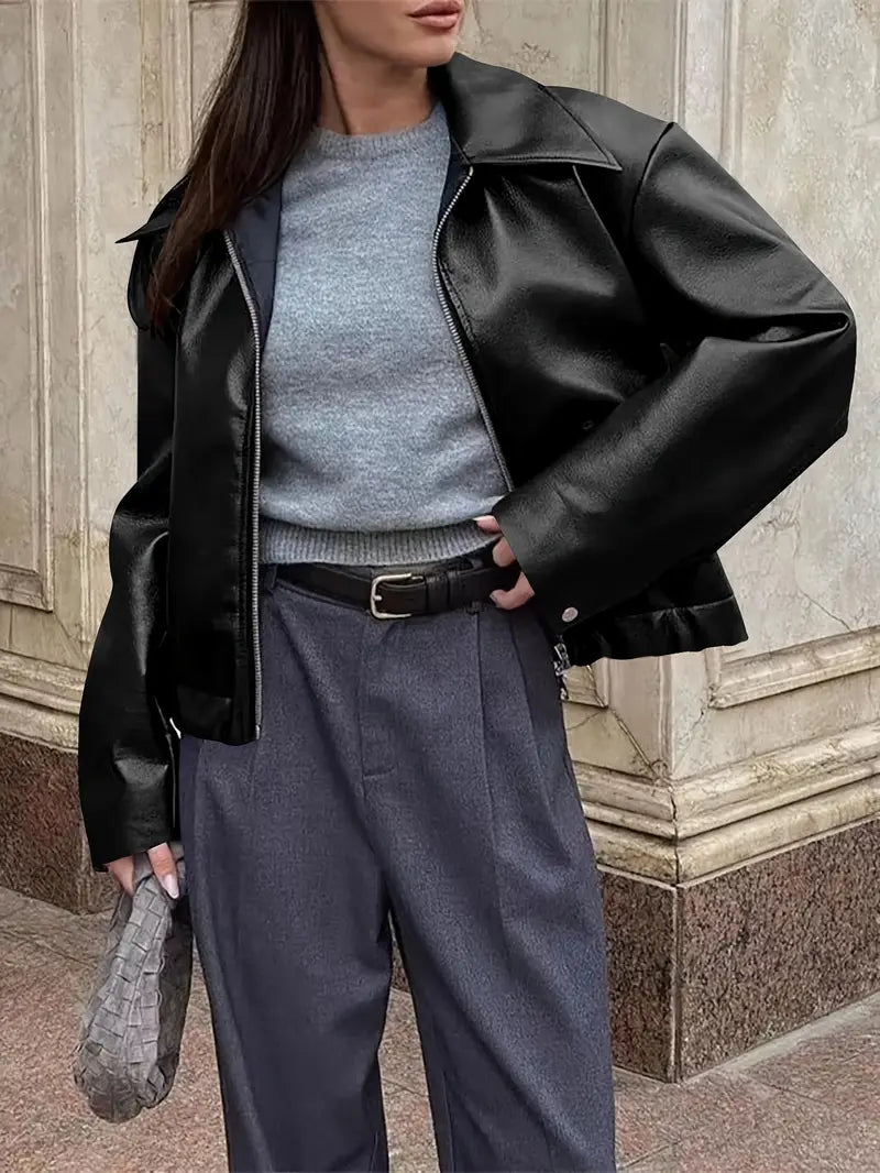 Women's bomber jacket with coated finish and point collar