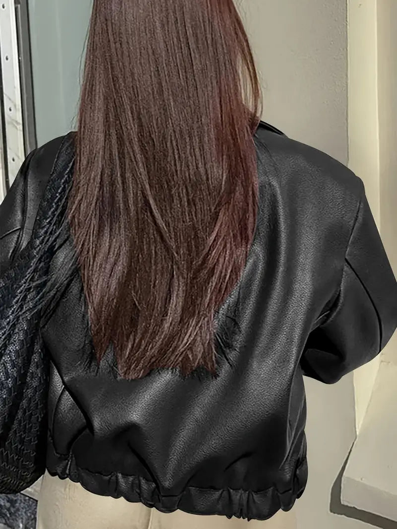 Women's bomber jacket with coated finish and point collar