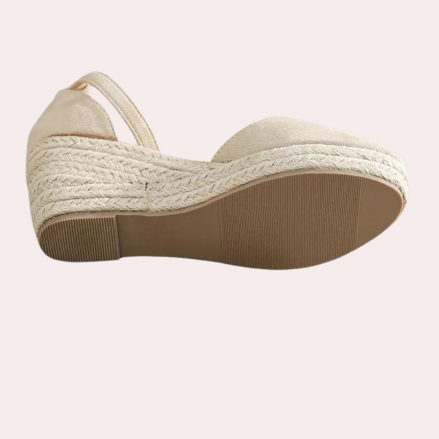 Women's Canvas Wedge Heels with Buckle Ankle Strap and Closed Toe