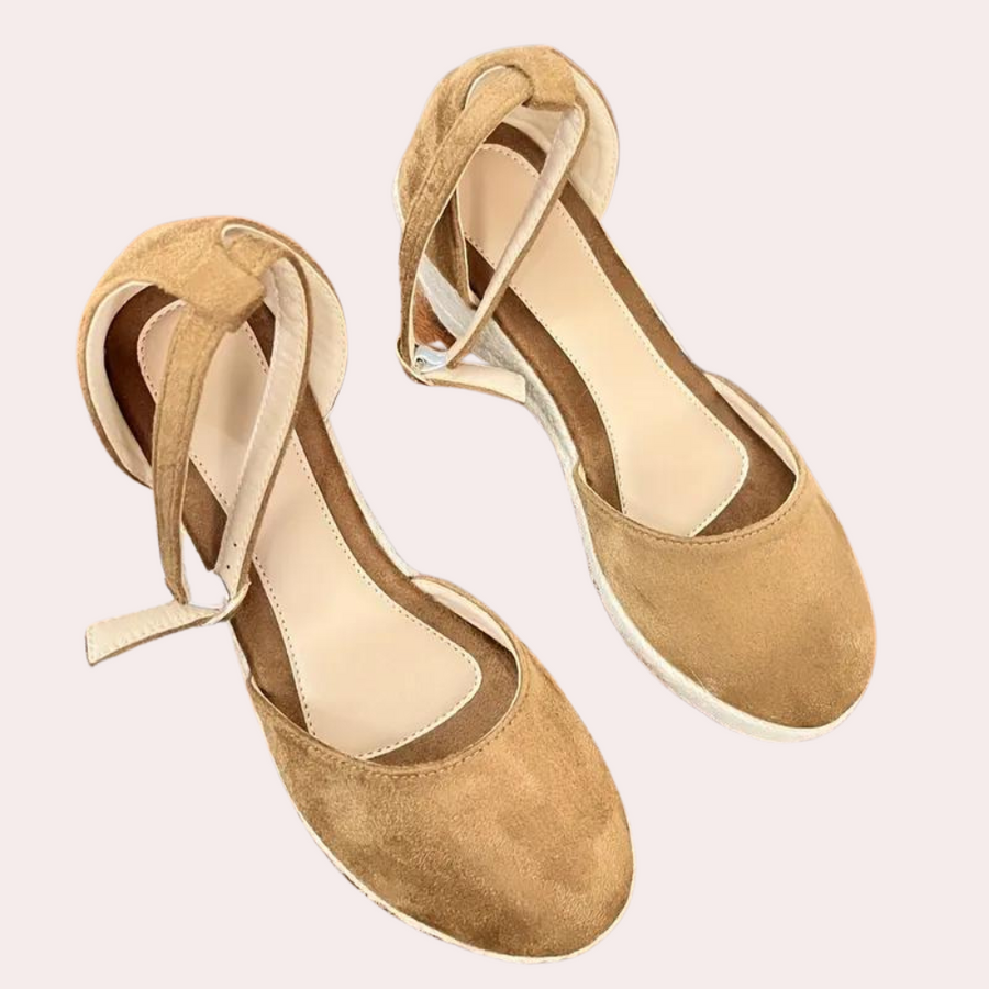 Women's Canvas Wedge Heels with Buckle Ankle Strap and Closed Toe