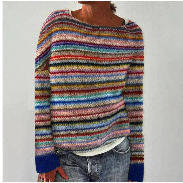 Women's Casual Acrylic Sweater with Boat Neck and Nordic Yoke
