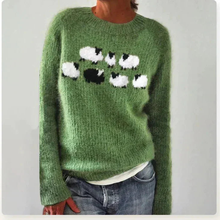 Women's Casual Acrylic Sweater with Boat Neck and Nordic Yoke
