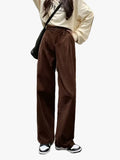 Women's Casual Corduroy Pants with High-Rise Waist and Wide Legs