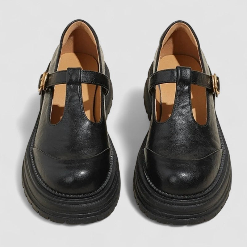 Women's Casual Faux Loafers with Buckle Strap and Lug Sole