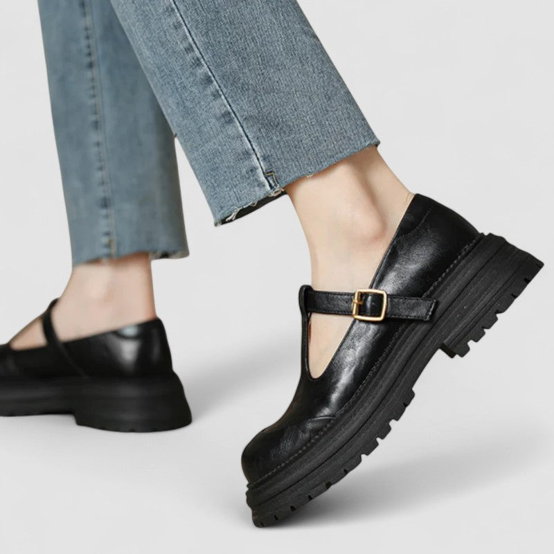 Women's Casual Faux Loafers with Buckle Strap and Lug Sole