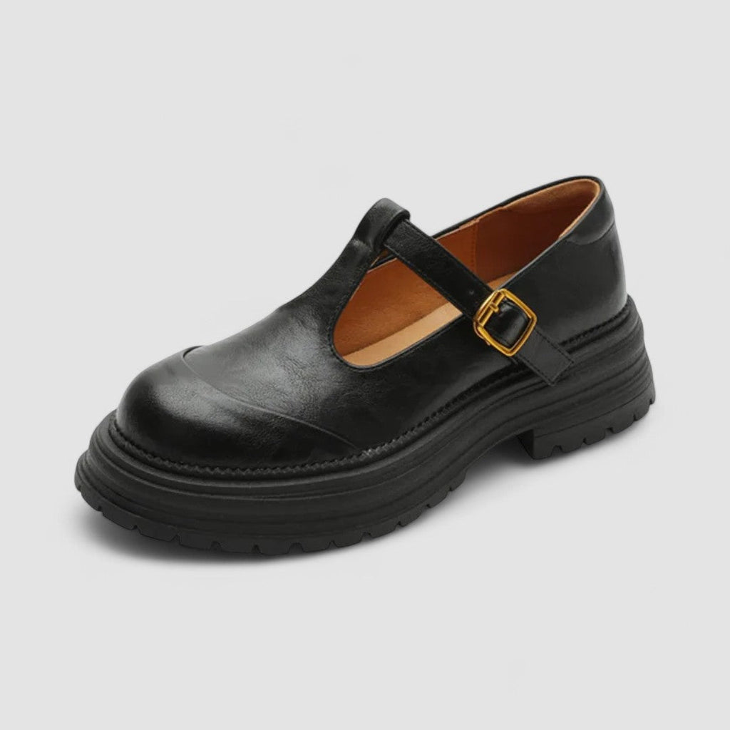 Women's Casual Faux Loafers with Buckle Strap and Lug Sole