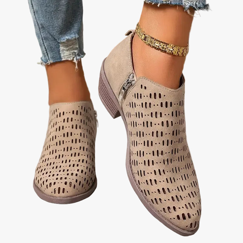 Women's Casual Faux Suede Boots with Perforations and Side Zipper