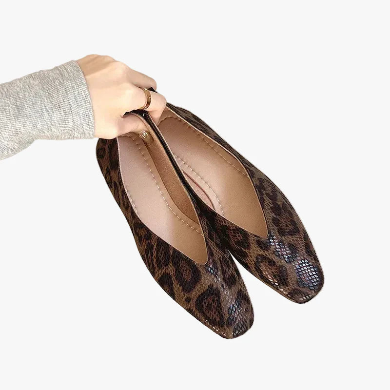 Women's Casual Faux Suede Loafers with Animal Print and Square Toe