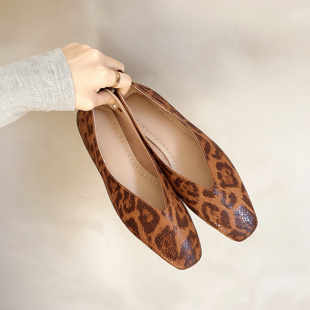 Women's Casual Faux Suede Loafers with Animal Print and Square Toe