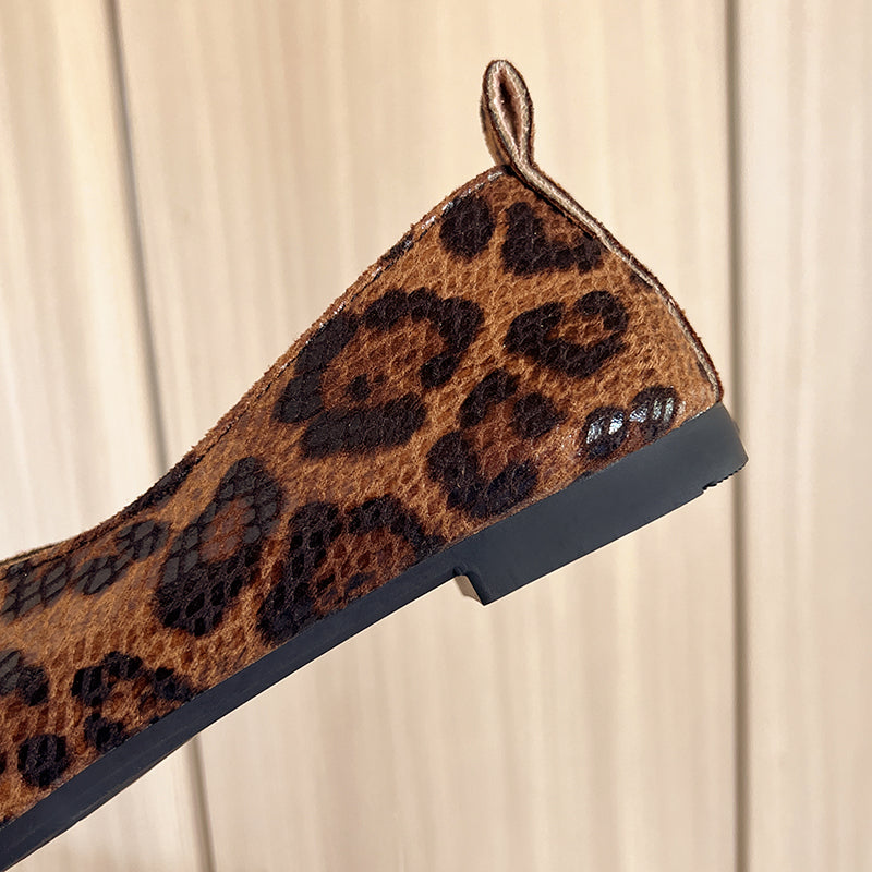 Women's Casual Faux Suede Loafers with Animal Print and Square Toe