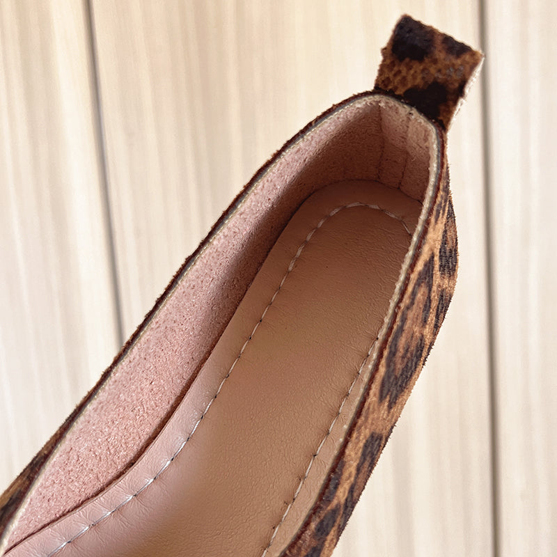 Women's Casual Faux Suede Loafers with Animal Print and Square Toe