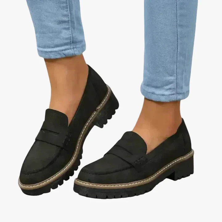 Women's Casual Faux Suede Loafers with Lug Sole and Penny Strap