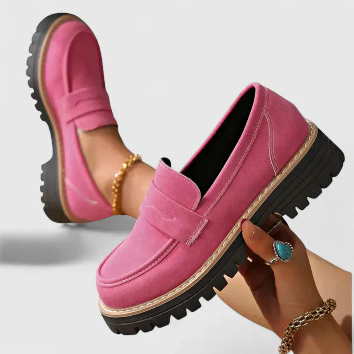 Women's Casual Faux Suede Loafers with Lug Sole and Penny Strap