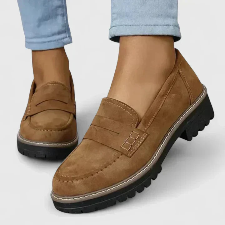 Women's Casual Faux Suede Loafers with Lug Sole and Penny Strap